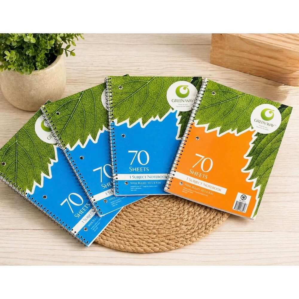 GreenWay 70 Sheet Notebooks Bundle –1 Subject Spiral Notebooks Wide Ruled 10.5x8